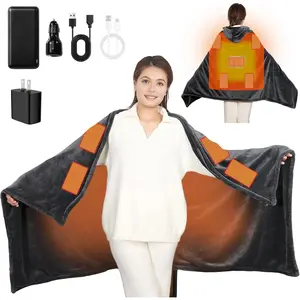 Heated Blanket with Hood, USB Battery Powered Heated Wearable Blanket with 9 Heating Zones, 20000 mAh Power Bank, 3 Levels, Portable Heated Throw Blanket,