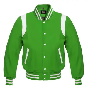 Letterman Baseball Collage School Varsity Jacket Kelly Green Collar Knit Bomber