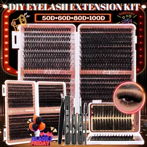 Thick Individual Lash Cluster Set, Diy Eyelash Extensions, Diy Eyelash Clusters, 50D-160D Mixed Style False Lashes, Natural Daily Wear, Party Makeup, Mixed Lengths, Includes Lash Glue Tweezers & Brush, D Curl, Beginner Friendly