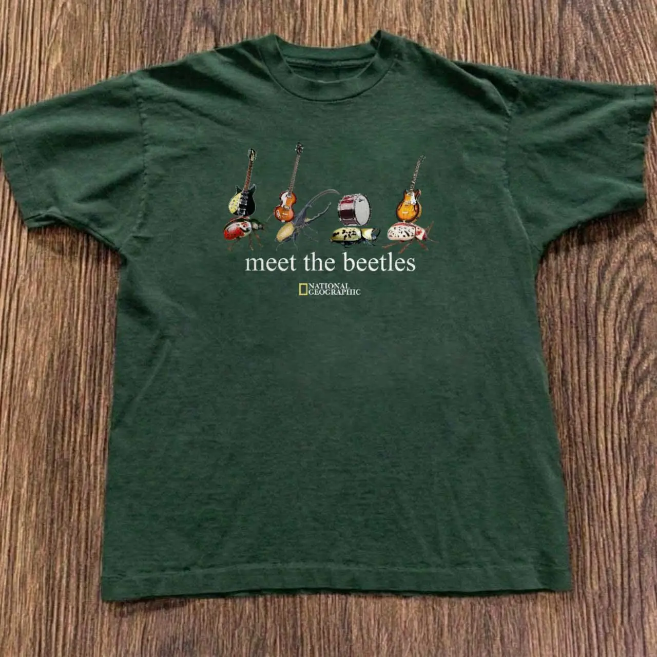 National Geographic Meet The Beetles Green Cotton T-Shirt, Unisex Vintage Graphic Tees Gothic Grunge Y2K Emo Scene Amity Affliction Style Clothes Men Women Streetwear