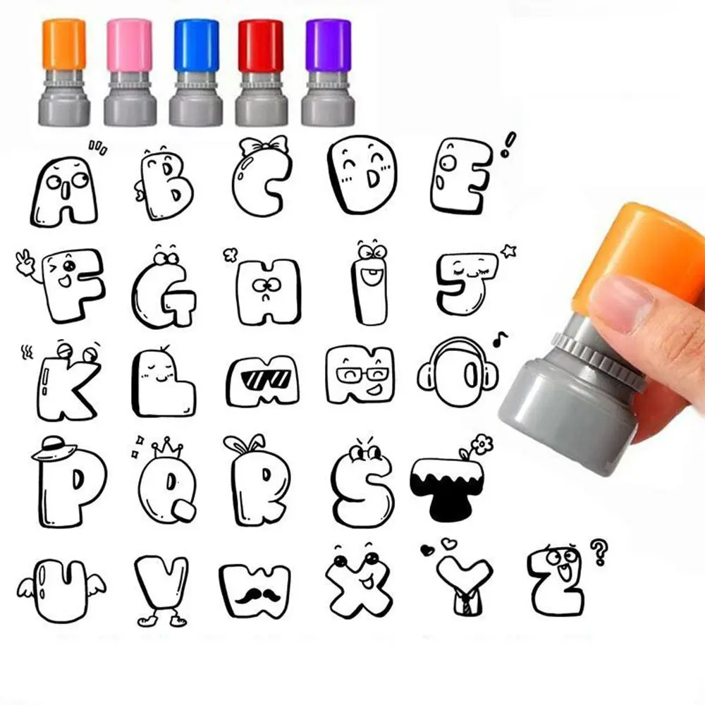 Cartoon Alphabet Pattern Stamp, 1 Set Cute Creative Note Press Stamp, English Alphabet Stamp for Students, Office Stationery & Supplies