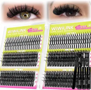 Lash Clusters Kit with Spikes Lashes Clusters Wispy 60D+80D+100D+200D Manga Eyelash Clusters D Curl 456PCS Cluster Eyelash Extensions Volume 12-18mm Individual Anime Lashes Kit Bond&Seal by WiWiLINK
