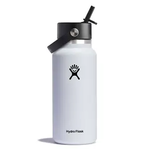 Hydro Flask 32oz Wide Mouth Flex Straw Bottle - White: BPA-Free, Vacuum-Insulated, Leakproof
