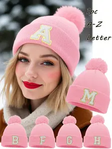 Street Style Beanie Hat for Men and Women, Winter Knitted Elastic Cap, Windproof Warm Hat, A-Z 26 Letter Design, Casual Loose-Fitting, Customizable Hats