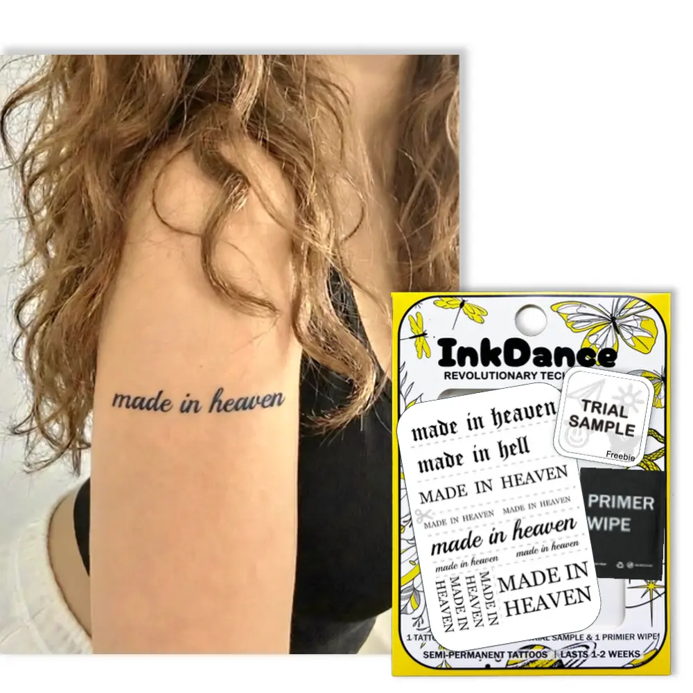 InkDance Semi-Permanent Tattoo, Made in Heaven, Long Lasting Temporary Tattoos, Waterproof Plant-Based Ink, Lasts 1-2 Weeks, Color Develops in 24 Hours X165