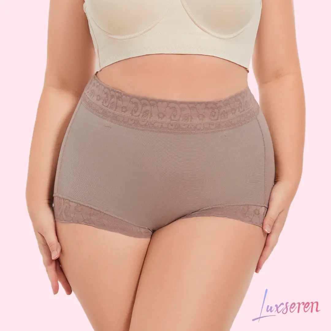 LUXSEREN Women's High-Waist Minimalist Shapewear Shorts - 1Pc Plain Contrast Lace, High-Stretch, Tummy Control, Waist Tightening, Smooth Compression, Cheeky Fit, Activewear Compatible, All-Season Underwear, Body Shaping, Sports Clothes, Lady
