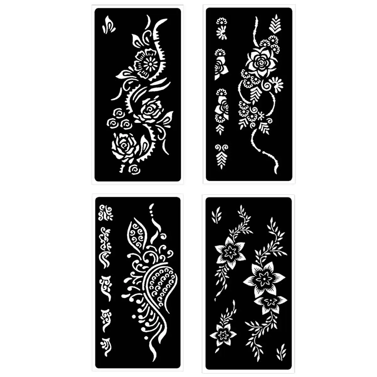 Reusable Mehendi Body Art Templates, DIY Floral Tattoo Stencils for Makeup, Festivals, Party, Easy-To-Use Versatile Rectangular Patch Designs, Casual Style, Patterns