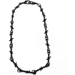Punk Barbed Wire Thorns Chunky Brambles Metal Link Chain Adjustable Necklace Safety Spur Duty Padlock Flame Cool Hiphop Rock Choker Jewelry for Women Men
