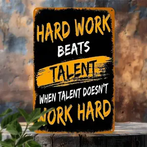 Aluminum Vintage Motivational Hard Work Beats Talent Metal Sign Waterproof Dustproof for Wall Decor Home Office Gym Bar Man Cave
