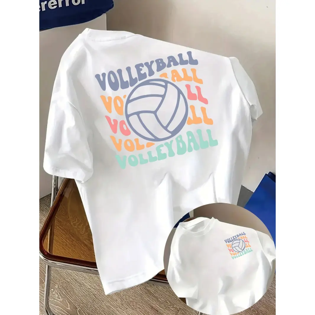 Women's Cotton Short-Sleeve Graphic T-Shirt - Volleyball Letter Print Round Neck Streetwear Top for Summer Practice, Game Day Team Spirit Outfits
