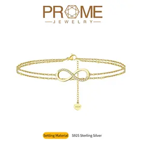 (SA005)S925 Sterling Silver Double-Layer Infinity Anklet Adjustable Length Elegant & Versatile Design Perfect Gift for Women