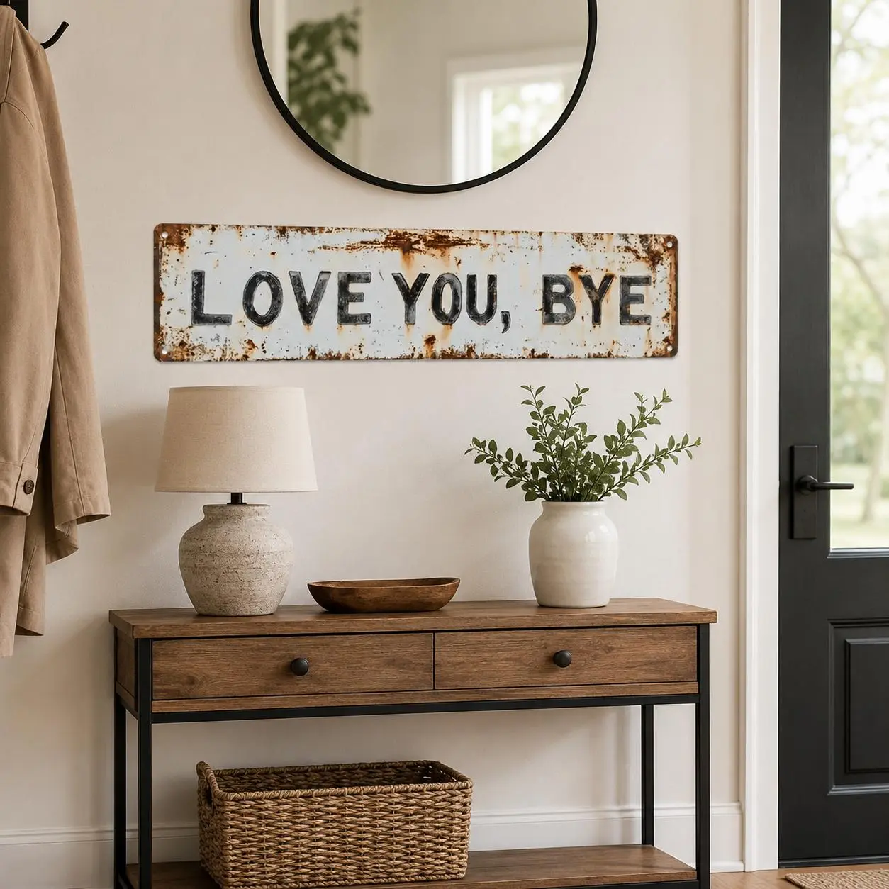 Love You Bye Metal decorative Sign – 40x10cm novelty Vintage License Plate Style Fence Wall Decor, UV Protected Aluminum Outdoor Garden & Home Entryway Sign, Easy Mounting Pre-Drilled Holes