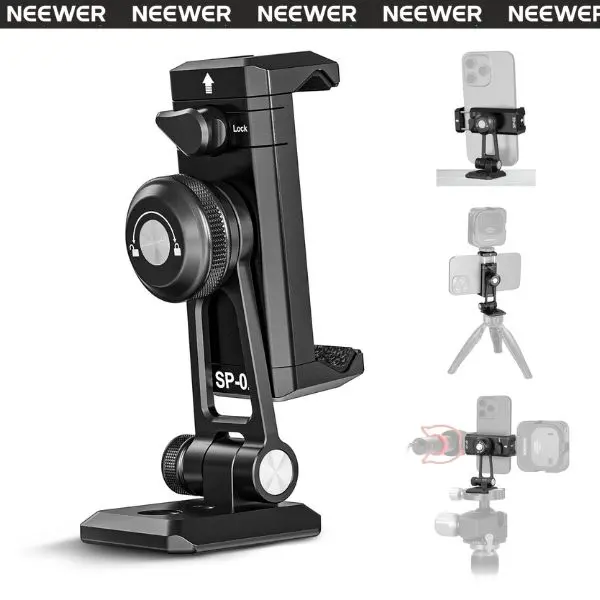 NEEWER SP-02 Metal Phone Tripod Mount Adapter with Arca QR Base, Cold Shoe, 360° Swivel 180° Tilt, Phone Holder Compatible with iPhone/SamSung/Andriod tiktokshopbacktoschool