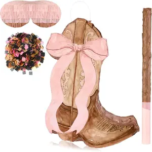 Cowgirls Boot Piñata Birthday Party Decorations Western Cowgirl Party Supplies with Blindfold Stick Confetti Photo Prop Candy Holder