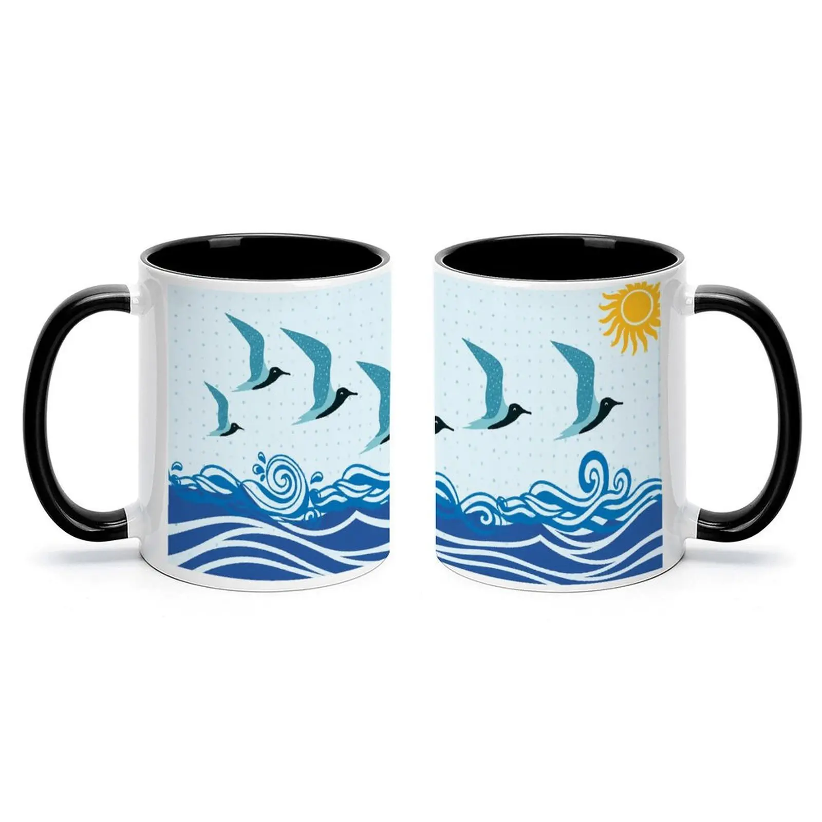Cylindrical Seagull Flock Bird-Themed Blue Mug - Stylish Kitchenware Drinkware for Daily Coffee Use