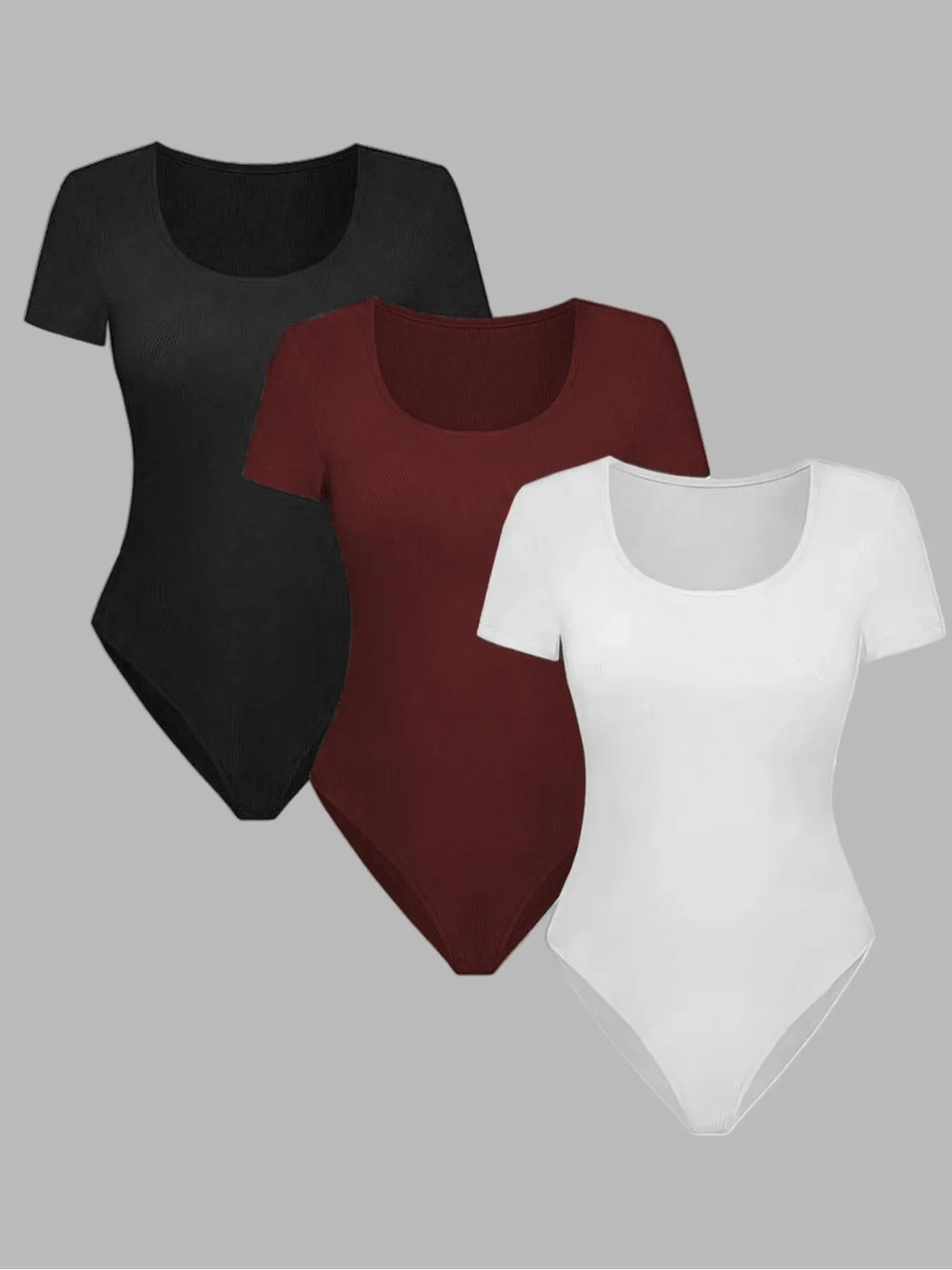 Women's Solid Color Bodysuit, Casual Comfy Breathable Short Sleeve Bodysuit for Summer, Ladies Clothes for Daily Wear