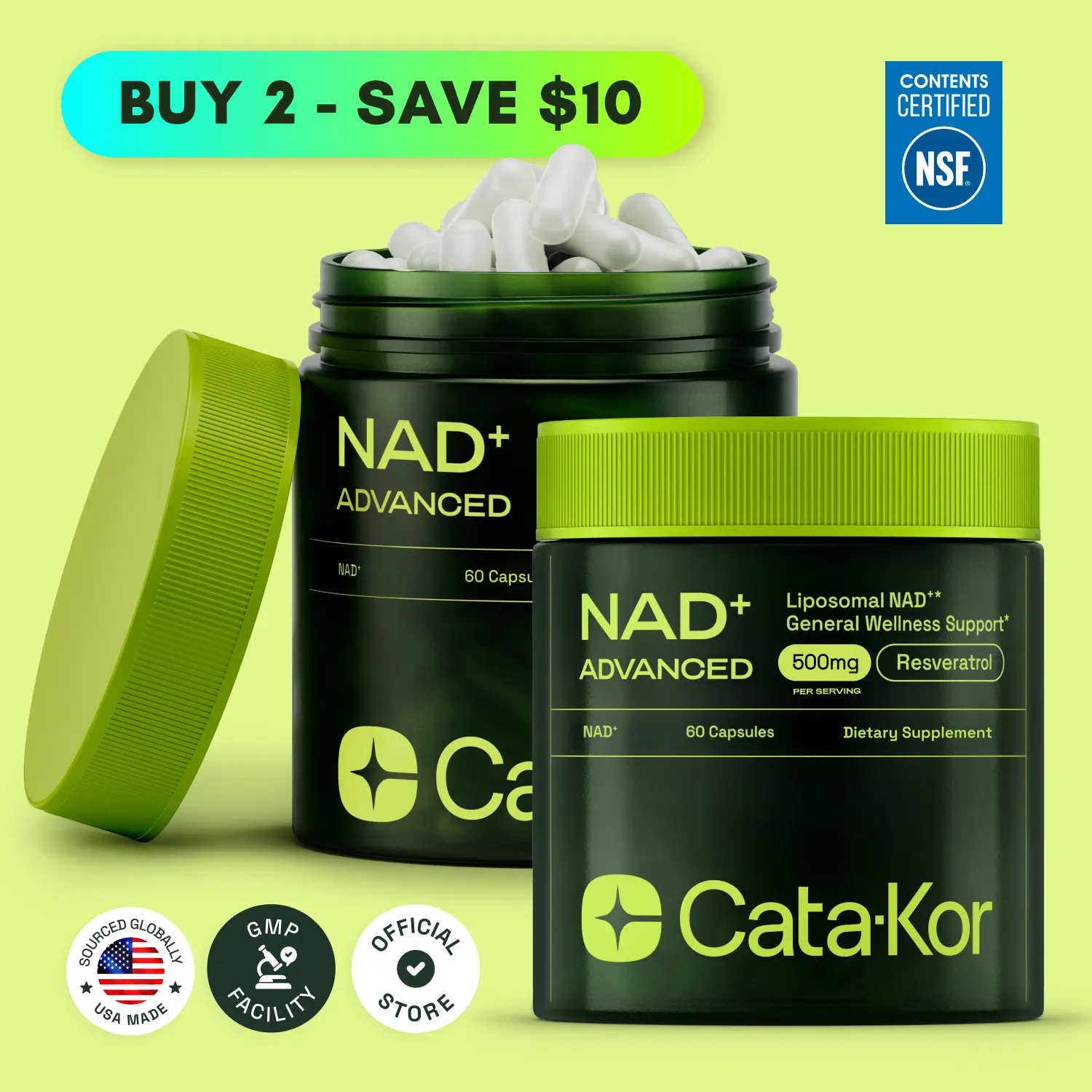 2x Cata-Kor NAD+ Advanced 500 mg - NAD+ Supplement for Energy & Healthy Aging - 120 Count (60 Day Supply) - Previously known as Reus Research NR 900 Edible Fitness 2x Cata-Kor NAD+ Advanced 500 mg - NAD+ Supplement for Energy & Healthy Aging - 120 Count (60 Day Supply) - Previously known as Reus Research NR 900 Edible Fitness