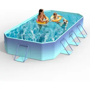 HeySplash Non-Inflatable Swimming Pool, Portable Kiddie Pool for Kids and Adults, Foldable paddling Pool with Rectangular Metal Above Ground Bracket, Collapsible Kids affordable Pool for Outdoor Garden Backyard Pets Dog Pools,Blue outdoor play sets