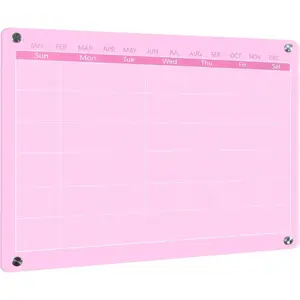 Acrylic Wall Calendar, 15.7''x11.8'', Acrylic Monthly Wall Calendar, Pink Dry-Erase Board for Home and Office