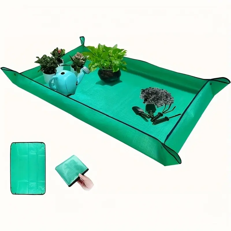 Large Plant Transplant Mat |, Foldable Design Portable Heavy-Duty PE Gardening Tray for Indoor/Outdoor Soil Control, Easy-to-Clean for Soil Mixing and Transplanting, Green, Pot