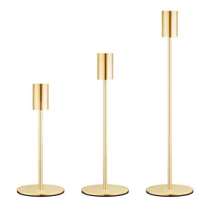 1Set French Gold Candlestick Holders Set of 3, Decor Taper Candle Holder for Wedding, Dinning, Party,Fits 3/4 Inch Thick Candle, Candle Stand