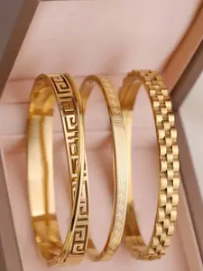 3-piece retro hollow design gold 304 stainless steel bracelet, suitable for women's daily wear, party accessories, and friend gifts, Bangles Bracelets Set