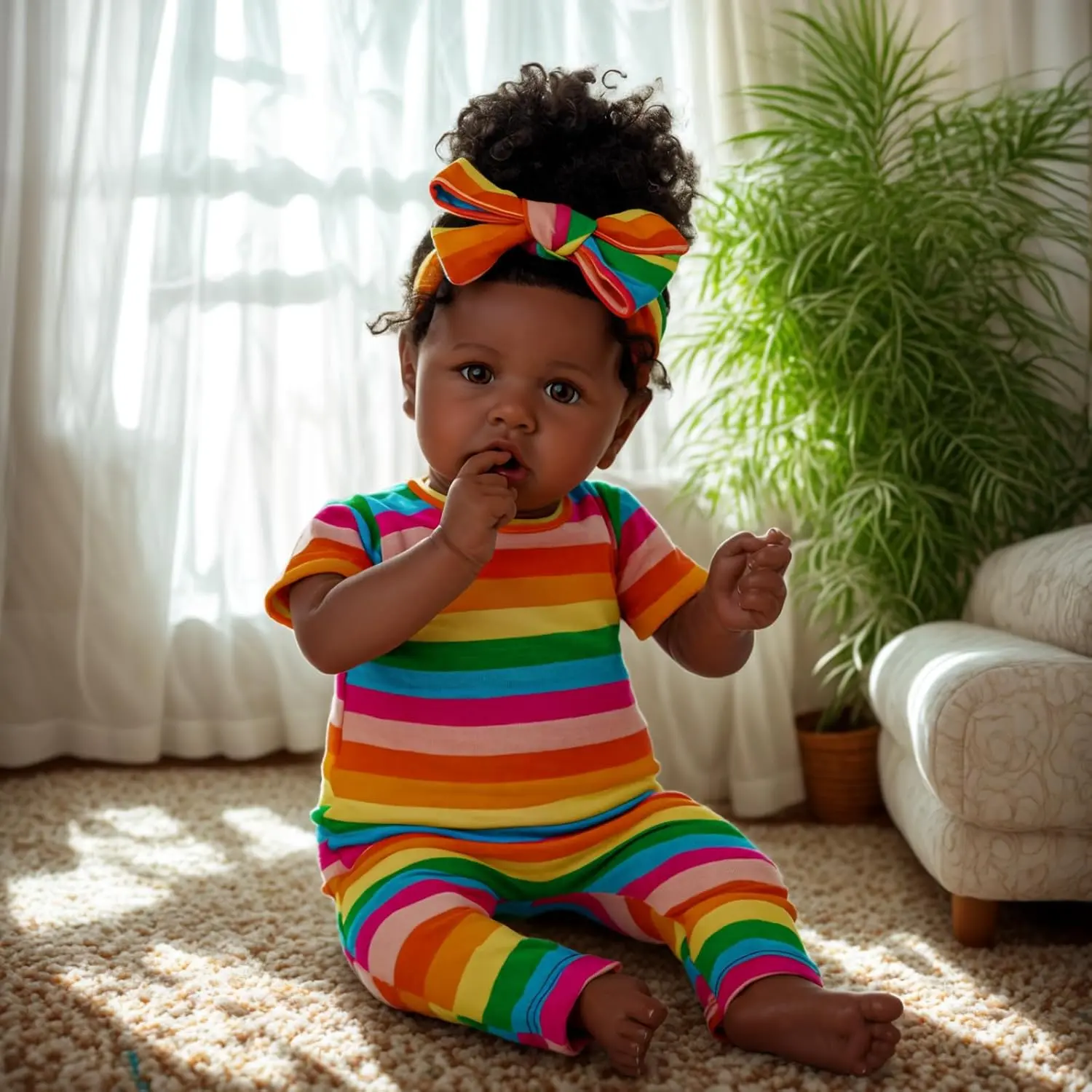 #Summervibes#DealsForYouDays BABESIDE 20 "8 piece set of cloth body + vinyl dark skin non gender Reborn doll with gift box and feeding accessories suitable for Christmas New Year birthday gift Lifelike Newborn Doll Lifelike Realistic Newborn