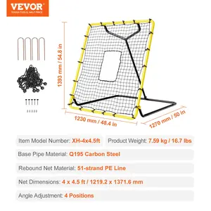 VEVOR Baseball And Softball Rebounder Net, 4x 4.5 Feet PitchBack Baseball Nest for Pitching and Fielding Training, Pitch Return Trainer Rebound Net with Pitching Target, 4 Adjustable Angles