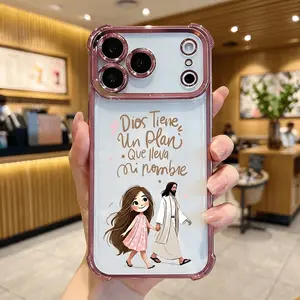 Dios Tiene Un Plan Que Lleva Mi Nombre Jesus & Girl Phone Case for iPhone 11 12 13 14 15 16 17 Pro Max Plus Air, Christian Faith Rose Gold Clear Shockproof Cover, Religious Gift for Women Girls DDSJ260404011
