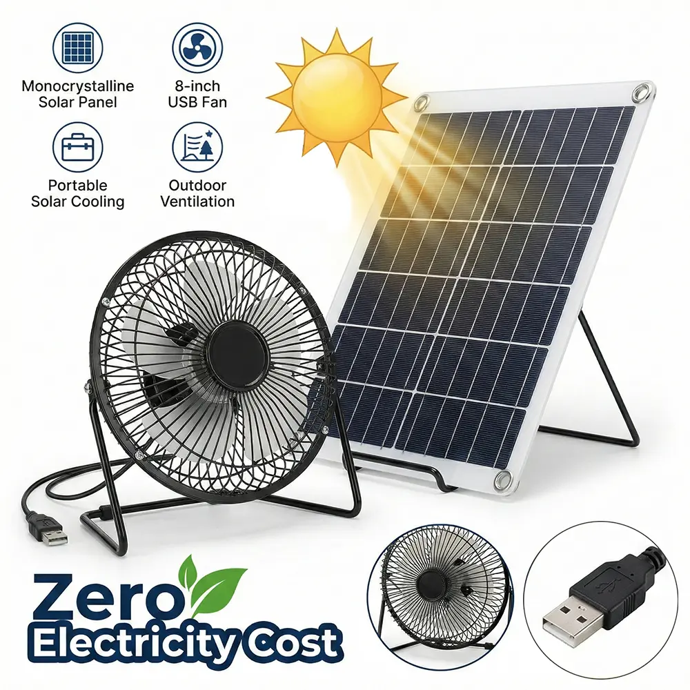 【Summerfinds】15W Solar Powered Fan with 8 Inch USB Exhaust Fan, Portable Monocrystalline Solar Panel Ventilation Fan for Camping, Greenhouse, RV, Shed & Outdoor Cooling#fathersdaygift