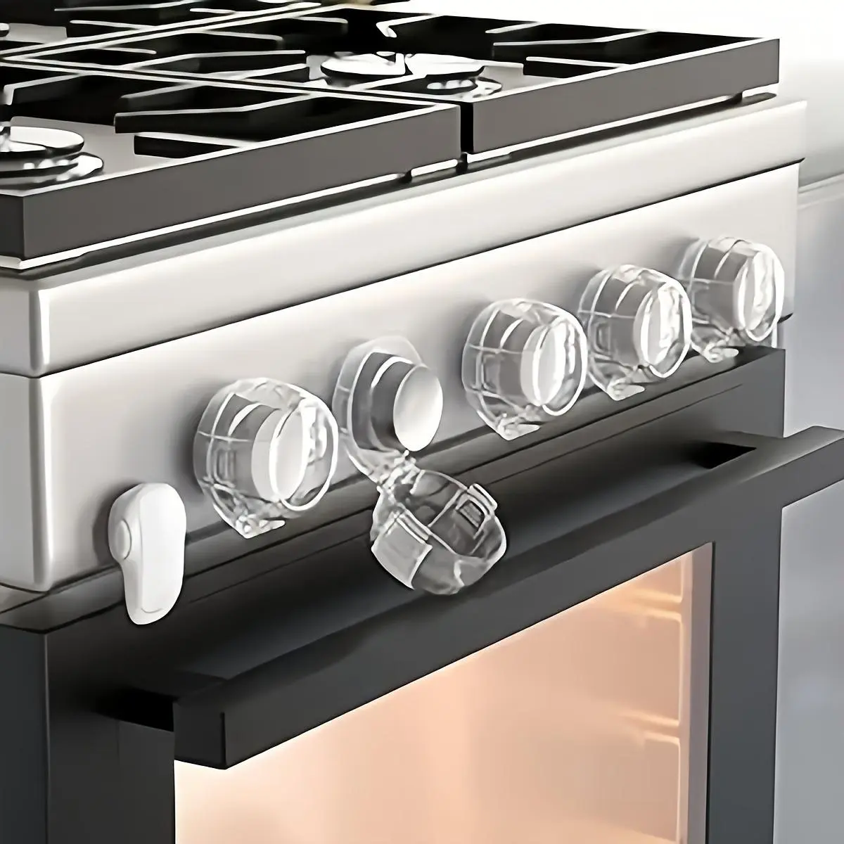 Cooktop Knob Cover, Gas Oven Replacement Parts with Safety Buckle, Universal Size Tamper Evident Protective Cover for Kitchen