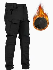[Windproof Warm] Windproof Warm Men's Outdoor Military Tactical Pants | Softshell Fleece Lined, Sporty Style, Regular Fit, Solid Color, Woven Fabric, With Pockets, No Belt, Mid Rise, 320 GSM, Casual Weekend Wear, Autumn Winter Season