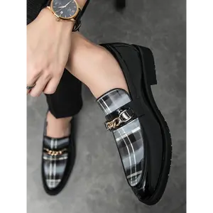 Men's Chain Decorated Slip-On Loafers, Business Casual Comfortable Dress Shoes for Wedding, Banquet, Ball Party & Daily Occasions