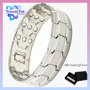 Silvery Men's  , featuring 3 rows of neodymium magnets with adjustable length, super  jewelry, pure copper structure,  , ideal Christmas gift for men for both daily and formal wear,  jewelry, fashionable magnetic therapy bracelet