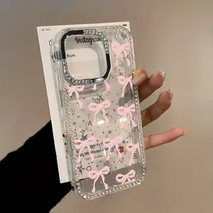 Unique luxury rhinestone bow pattern phone case, transparent shimmering starlight drop-proof protective cover suitable for iPhone 17 Pro Max/17 Air/iPhone Air/16 Pro Max/15 Plus/14/13/12 Christmas and Halloween gifts
