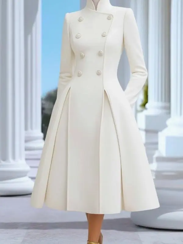 Elegant White Dress with Double-Breasted Buttons - Fashion Unleashed -best3 for Stylish Occasions