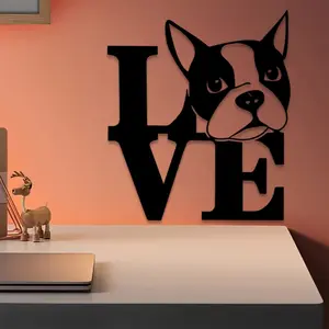 1pc Boston Terrier Metal Wall Art Decor, Animal Design, Black Silhouette, Perfect for Bedroom Wall, Dog Lover Gift, Rust-Proof Metal