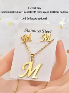 3pcs/set Simple Letter Detail Pendant Necklace & Stud Earrings, Fashion Jewelry Set for Women & Men, Glamour Set Styling, Trendy Accessories for Party and Daily Life, Fashionable Jewelry Set