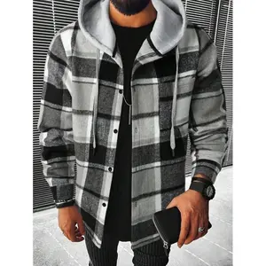 KZZ Men's Plaid Drawstring Hooded Casual Jacket Spring Fall New Arrival Checked Design Fashionable Comfortable Long Sleeve Sweatshirts with Pocket christmas gifts for him