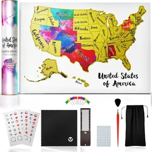 Scratch Off Map of The , 12x17 inch Scratch  with 25  Accessories & Colorful Design,  Scratch Map of  for Travel, 50 States Travel