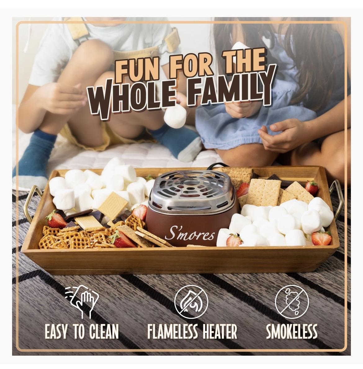Electric S'mores Maker with Flameless Heater, Roasting Forks, and Trays - Indoor Smores Kit for Family Movie Night - Brown
