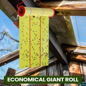 [Giant |   Sticky] 1 Roll Giant Sticky Fly Traps |   Bright Yellow & Red Striped Fly Tape for Mosquito, Gnat, and Insect Control |   No Electricity or Batteries Needed, Ideal for House, Stable, and Garden