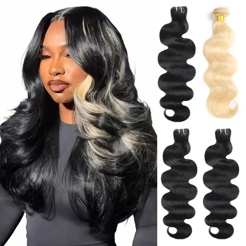 15A 1B/613 Highlight Human Hair Bundles 30inch Body Wave Bundles Human Hair 613 Quick Weave Bundles Blonde Human Hair Bundles Highlighted Hair Bundles