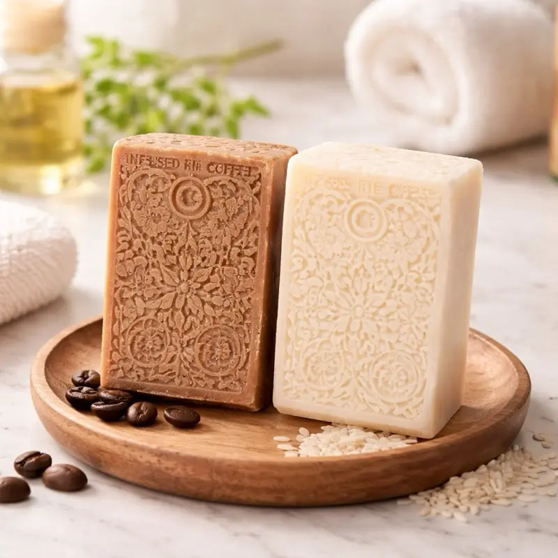 Natural Exfoliating Coffee & Rice Soap Pack of 2 - Body Care Cleanser for Face & Body, Bright, Hydrating, Moisturizing with Pleasant Scent
