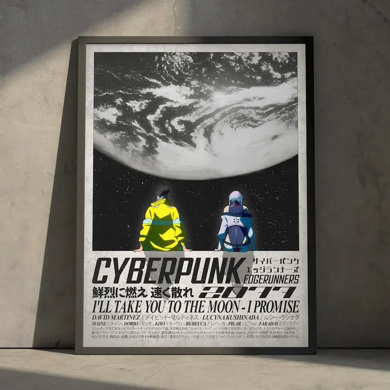 Cyberpunk Edgerunners Anime Poster Print, David and Lucy Manga Japanese Vintage Sci Fi Minimalist Wall Decor Hanging, Gift for Anime Fan