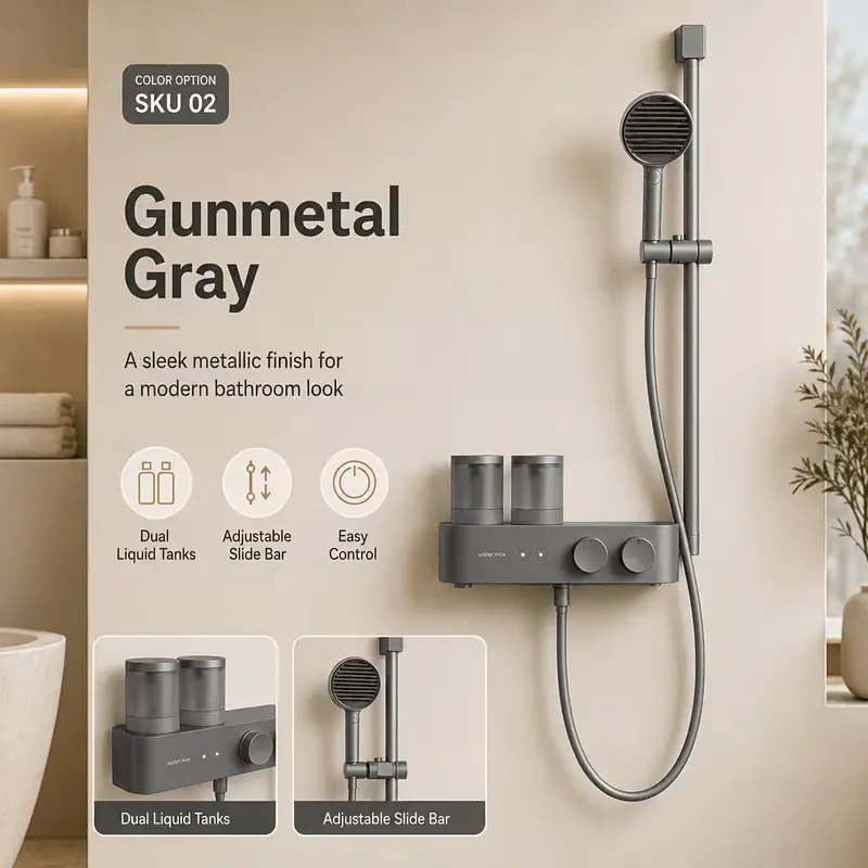 Home-use adult foam shower system | Dual-tank intelligent A/B formula switching, adjustable foam volume, constant temperature control, three levels of handheld shower heads and height-adjustable sliding handle, for use only in the shower. shower head