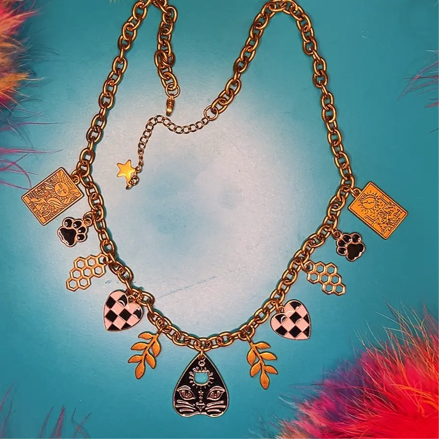 witchy kitty charm necklace