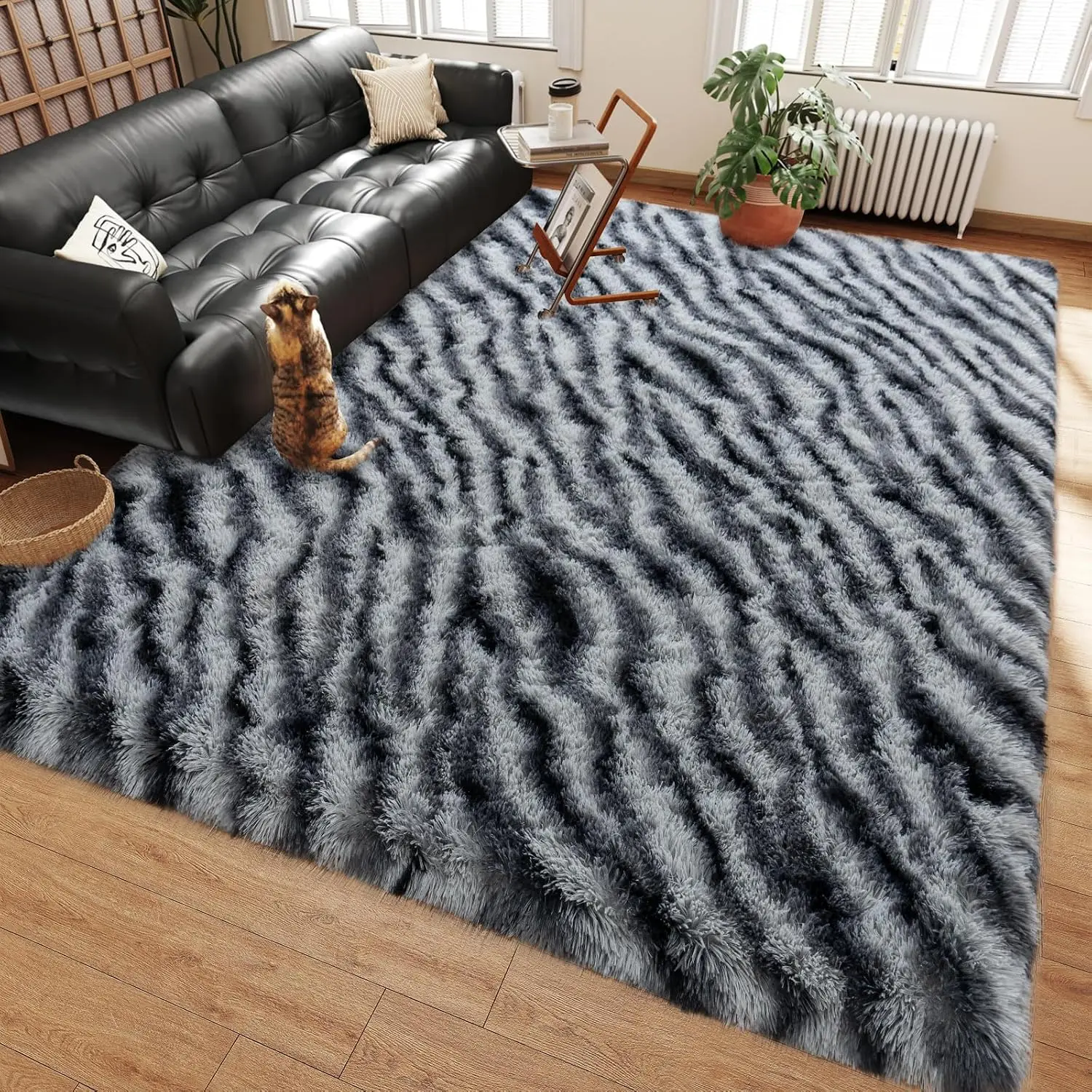 Zebra Black White Fluffy Area Rug, Soft High-Pile Non-Slip Shag Carpet for Living Room, Bedroom, Kids’ Playroom and Modern Home Decor