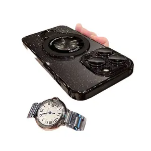 Compatible with iPhone 17 Electroplated Glitter Leak Label Magnetic Stand Phone Case Apple 16 Pro Lens Film Protective Cover