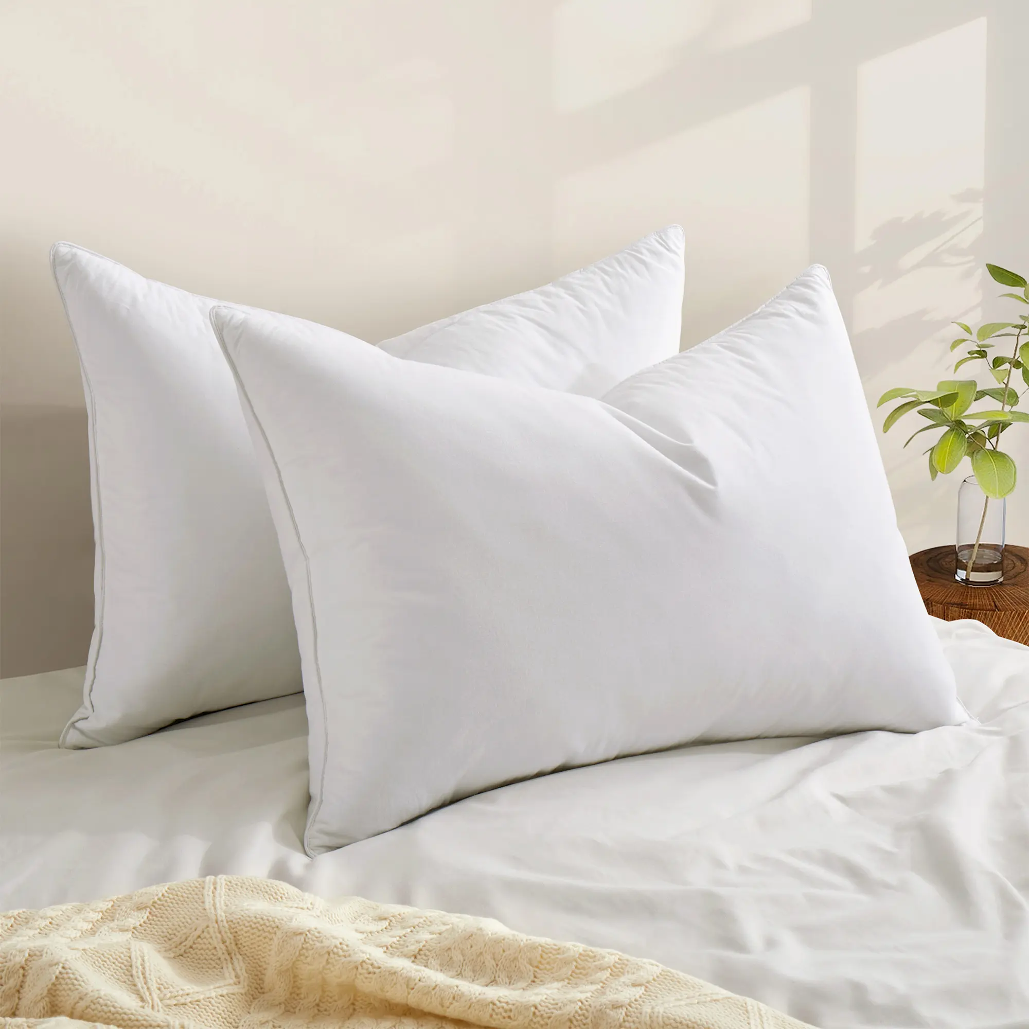 PEACENEST 2 Pack 90% Grey Goose Feathers Pillows for Comfortable Sleep and Soft Feel